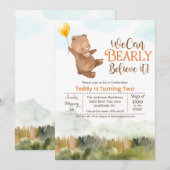 Teddy Bear Balloon Birthday Party Invitation Kaart (Voorkant / Achterkant)