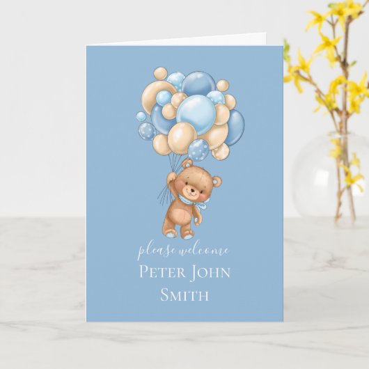 Teddy Bear Balloon Blauwe Aankondiging (Gele Bloem)