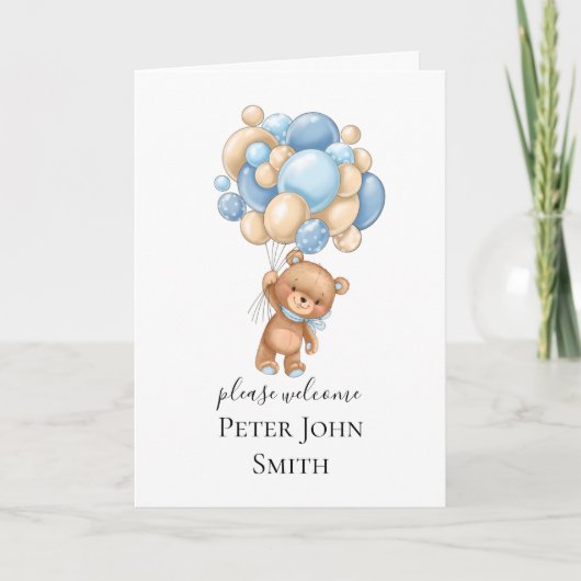 Teddy Bear Balloon Blauwe Aankondiging (Voorkant)