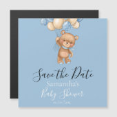 Teddy Bear Balloon Blue Baby shower Save the Date (Voorkant / Achterkant)