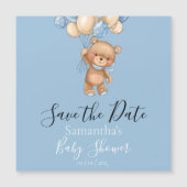 Teddy Bear Balloon Blue Baby shower Save the Date (Voorkant)