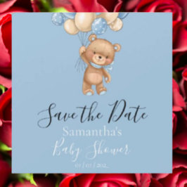 Teddy Bear Balloon Blue Baby shower Save the Date