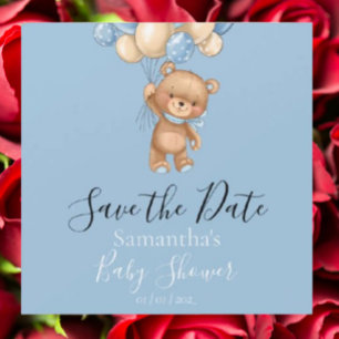 Teddy Bear Balloon Blue Baby shower Save the Date