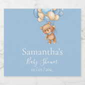 Teddy Bear Balloon Blue baby shower Sparkling Wijnetiket (Enkel label)