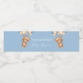 Teddy Bear Balloon Blue baby shower Waterfles Etiket