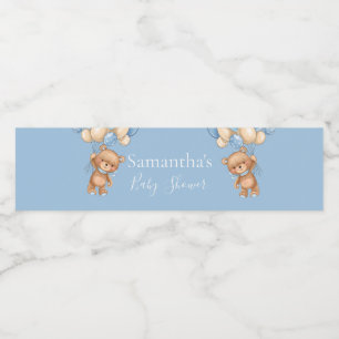 Teddy Bear Balloon Blue baby shower Waterfles Etiket