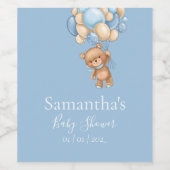 Teddy Bear Balloon Blue baby shower Wine La Wijn Etiket (Enkel label)