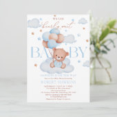 Teddy Bear Balloon Blue Barly Wachten Baby shower Kaart (Staand voorkant)