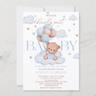 Teddy Bear Balloon Blue Barly Wachten Baby shower Kaart