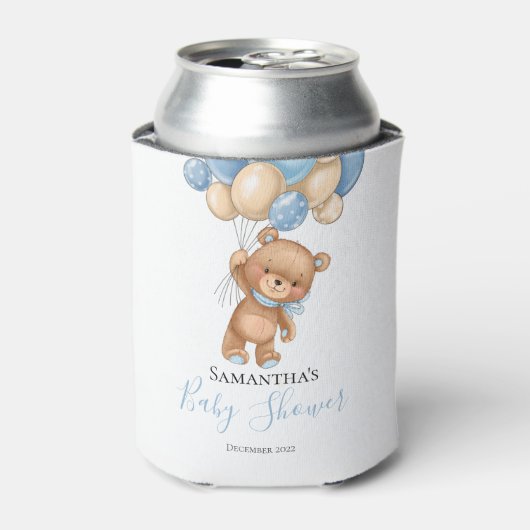 Teddy Bear Balloon Blue Koelbox Blikjeskoeler (Blikje Voorkant)