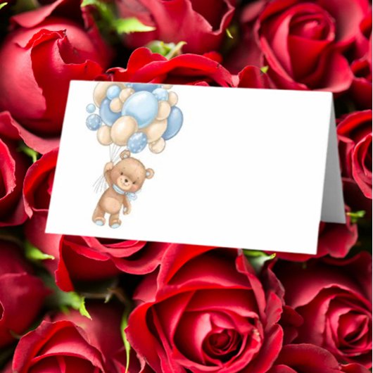Teddy Bear Balloon Blue Plaatskaartje