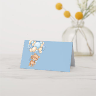 Teddy Bear Balloon Blue Place Card Plaatskaartje