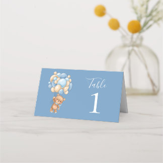 Teddy Bear Balloon Blue Place Card Plaatskaartje