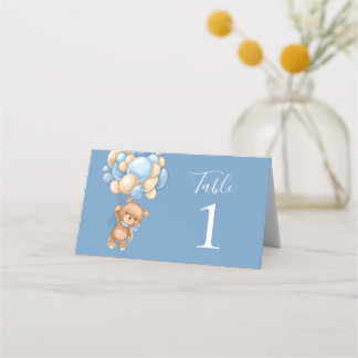 Teddy Bear Balloon Blue Place Card Plaatskaartje