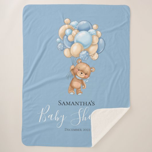 Teddy Bear Balloon Blue Sherpa Blanket Deken (Voorkant)