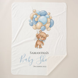 Teddy Bear Balloon Blue Sherpa Blanket Deken