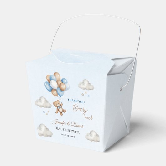 Teddy Bear Balloon Blue Tan Baby shower Bedankdoosjes (Voorkant Zijde)