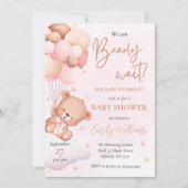 Teddy Bear Balloon Blush Waterverf Baby shower Kaart (Voorkant)