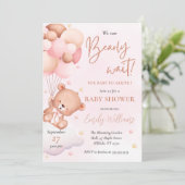 Teddy Bear Balloon Blush Waterverf Baby shower Kaart (Staand voorkant)