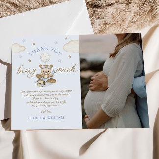 Teddy Bear Balloon Boy Baby shower Foto Bedankkaart