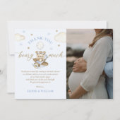 Teddy Bear Balloon Boy Baby shower Foto Bedankkaart (Voorkant)
