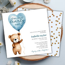 Teddy Bear Balloon Boy Baby shower Invitation