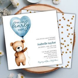 Teddy Bear Balloon Boy Baby shower Invitation Kaart