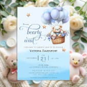 Teddy Bear Balloon Boy Baby Shower Invitation Kaart