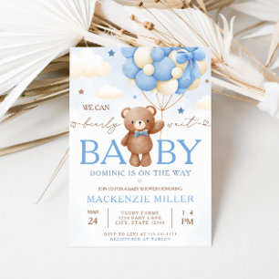 Teddy Bear Balloon Boy Baby shower Invitation Kaart