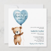 Teddy Bear Balloon Boy Baby shower Invitation Kaart (Voorkant)