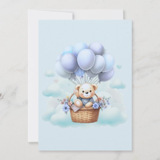 Teddy Bear Balloon Boy Baby Shower Invitation Kaart (Achterkant)