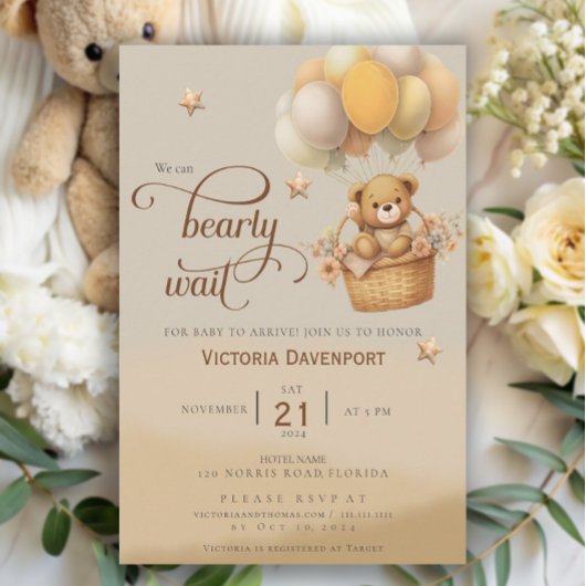 Teddy Bear Balloon Boy Baby shower vroeg wachten Kaart