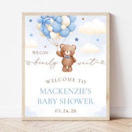 Teddy Bear Balloon Boy Baby shower Welkomstbord Poster