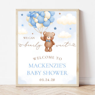 Teddy Bear Balloon Boy Baby shower Welkomstbord Poster