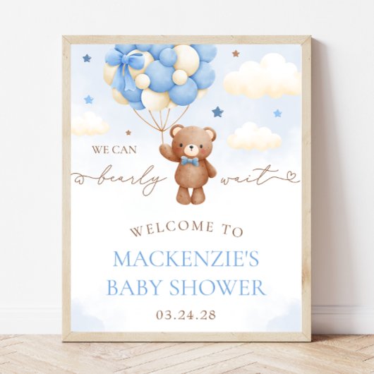 Teddy Bear Balloon Boy Baby shower Welkomstbord Poster