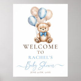 Teddy Bear Balloon Boy Baby shower Welkomstbord Poster