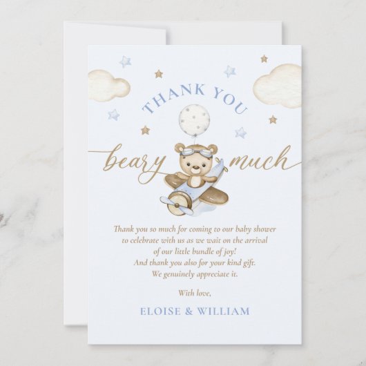 Teddy Bear Balloon Boy Barly Wait Baby shower Bedankkaart (Voorkant)