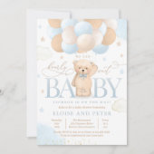 Teddy Bear Balloon Boy Barly Wait Baby shower Kaart (Voorkant)
