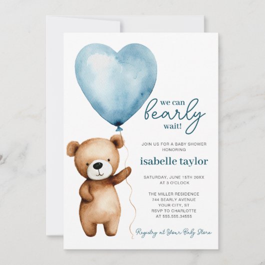 Teddy Bear Balloon Boy Barly Wait Baby shower Kaart (Voorkant)