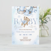 Teddy Bear Balloon Boy Barly Wait Baby shower Kaart (Staand voorkant)