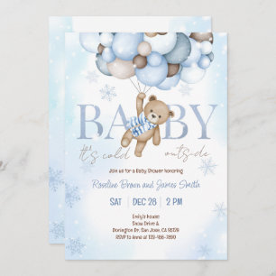Teddy Bear Balloon Boy Barly Wait Baby shower Kaart