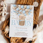 Teddy Bear Balloon Boy Barly Wait Baby shower Kaart<br><div class="desc">Teddy Bear Balloon Boy Barly Wait Baby shower Invitation Alle design zijn © PIXEL PERFECTION Party LTD</div>