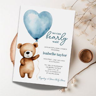 Teddy Bear Balloon Boy Barly Wait Baby shower Kaart
