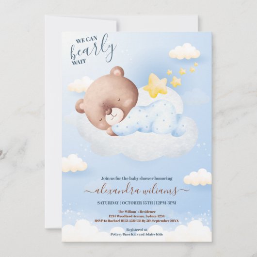 Teddy Bear Balloon Boy Barly Wait Baby shower Kaart (Voorkant)