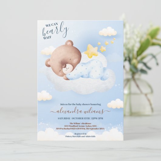 Teddy Bear Balloon Boy Barly Wait Baby shower Kaart (Staand voorkant)