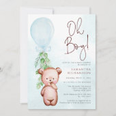 Teddy Bear Balloon Boy Barly Wait Baby shower Kaart (Voorkant)