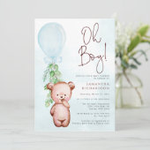 Teddy Bear Balloon Boy Barly Wait Baby shower Kaart (Staand voorkant)