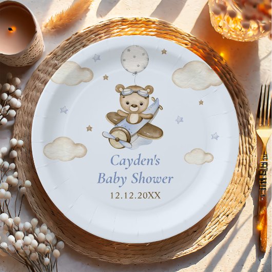 Teddy Bear Balloon Boy Barly Wait Baby shower Papieren Bordje