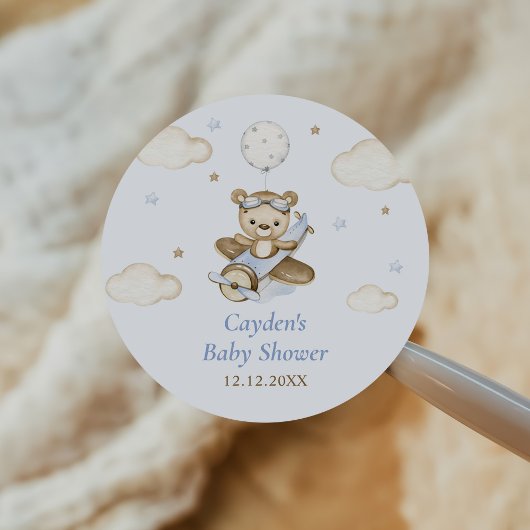 Teddy Bear Balloon Boy Barly Wait Baby shower Ronde Sticker