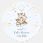 Teddy Bear Balloon Boy Barly Wait Baby shower Ronde Sticker (Voorkant)